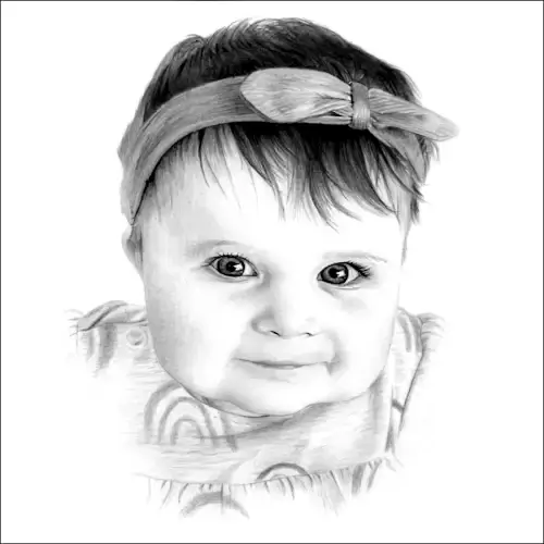 Soft pencil sketch of a content baby, capturing delicate features and a tender expression