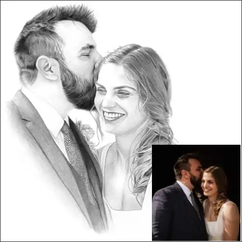 Pencil Portraits with Original Photo Inset