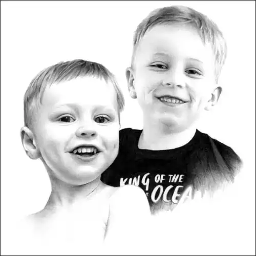 CHILDREN Portrait Drawing of Two Boys