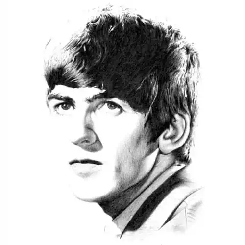 A young man with classic 1960s styling Pencil portrait capturing the quiet depth and thoughtful presence of a musical icon. A young man with classic 1960s styling