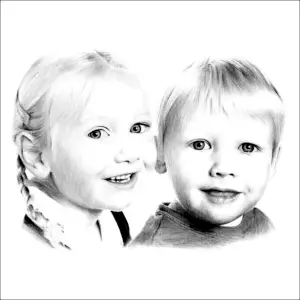 Drawings of Children Detailed Pencil Portrait of Two Young Siblings